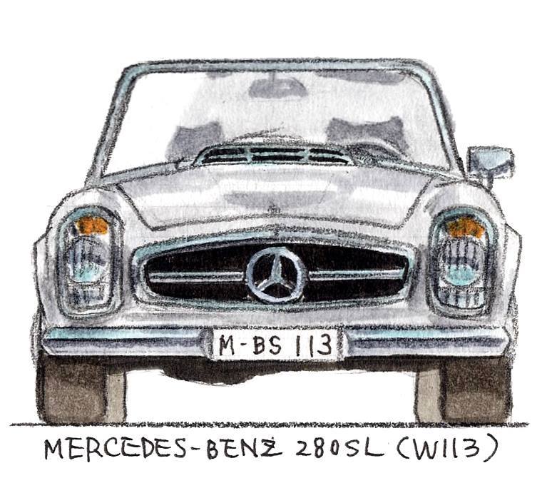 ガレージで見つけた懐かしい車達 イラストで紹介します Br Mb 280sl 遠藤イヅルさんのイラスト ボッシュ ジャパン Facebookページ アーカイブ ボッシュ イン ジャパン