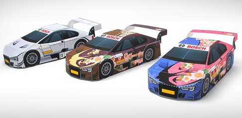 Papercraft imprimible y armable de Coches Bosch con decorados de primavera. Manualidades a Raudales.