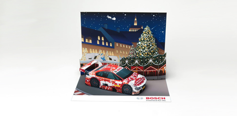 Papercraft imprimible y armable de un diorama navideño de coches. Manualidades a Raudales.